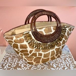Cappelli Straworld Giraffe Print 100% Paper Tote Bag Zip Closure RN31905 7x9x9
